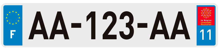 Plaque Immatriculation Aude avec l'ancien logo Languedoc-Roussillon