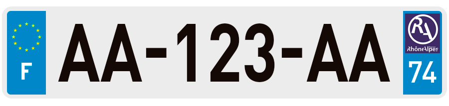 Plaque Immatriculation Haute-Savoie avec ancien logo Rhône Alpes