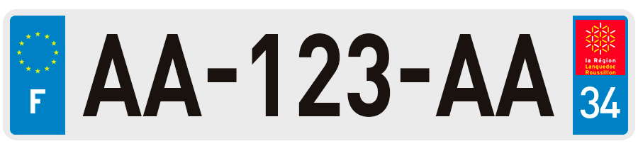 Plaque Immatriculation Hérault avec ancien logo Languedoc Roussillon