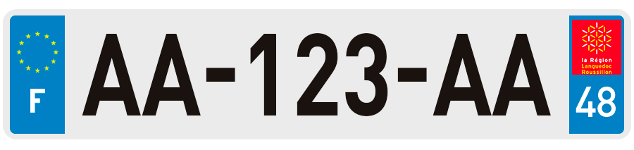 Plaque Immatriculation Lozère avec ancien blason Languedoc Roussillon