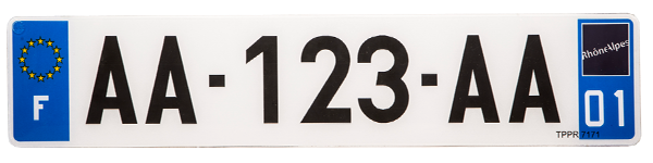 Plaque moto BLANCHE rétro-réfléchissante SIV 210x130 mm AVEC LISERÉ NOIR -  logo régional au choix